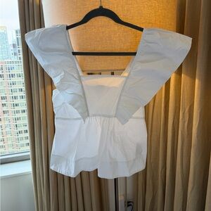 Ganni White Ruffled Blouse